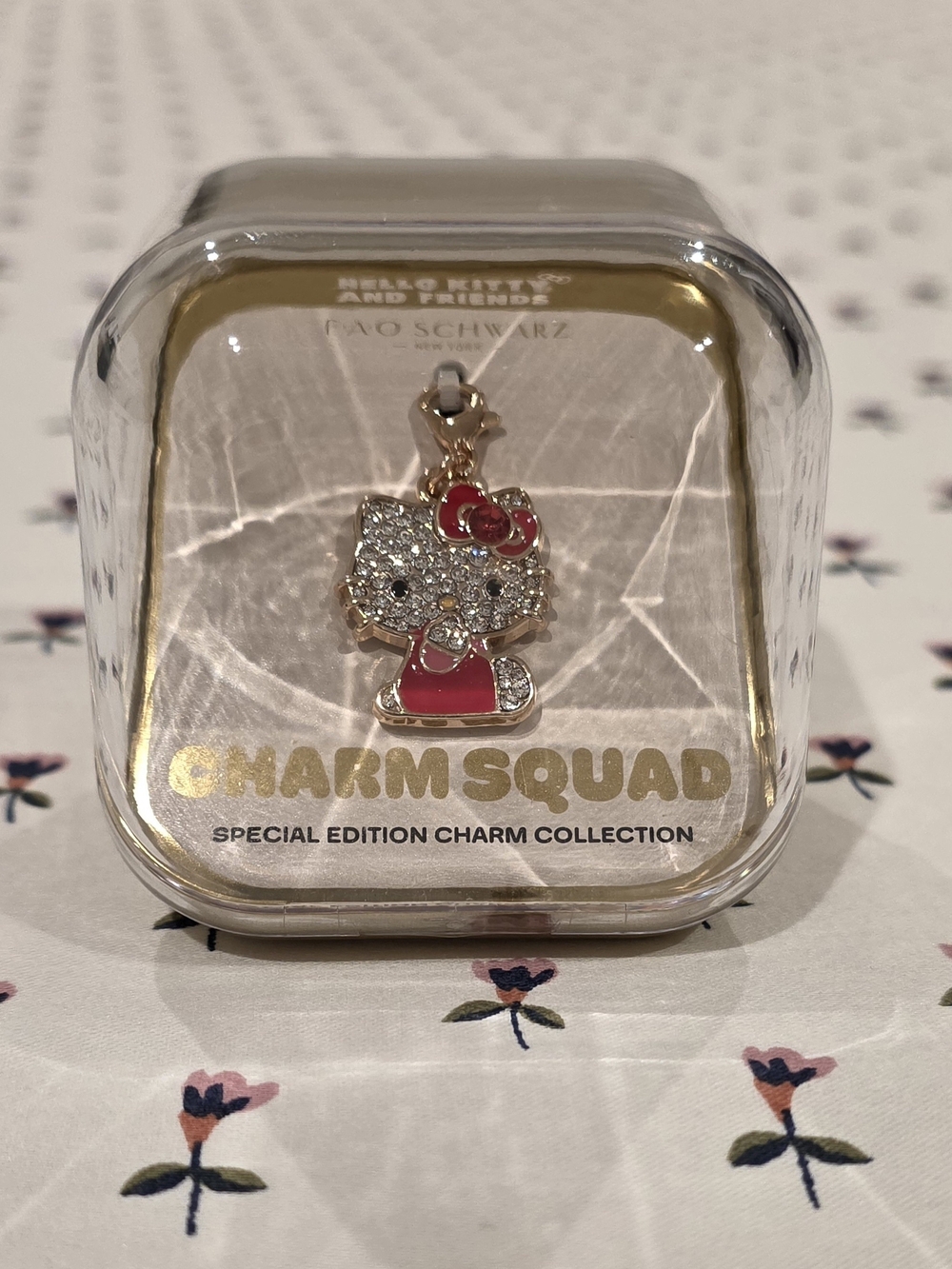 Hello Kitty Charm Squad Pendant - Gold and Red with Clear Crystals